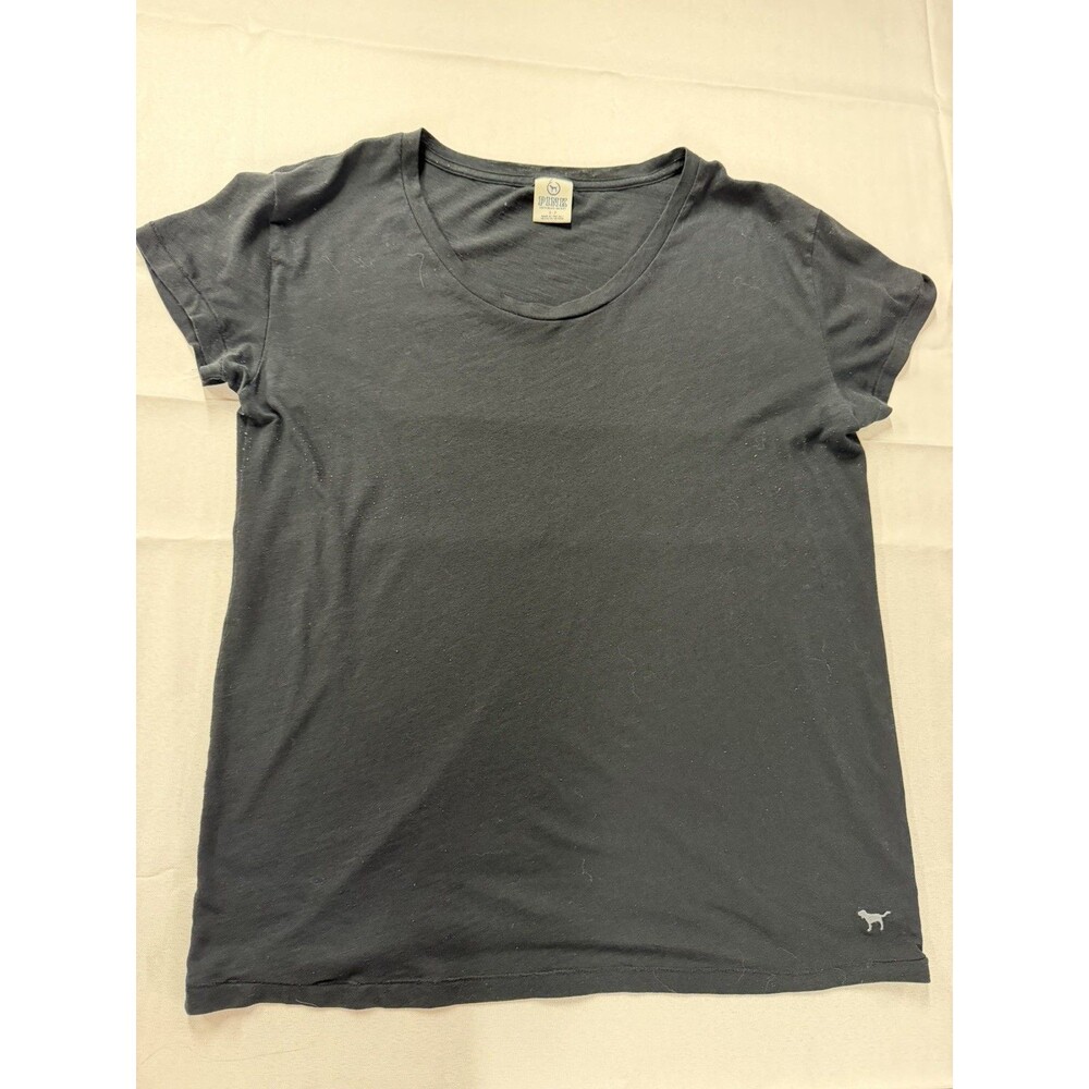 PINK Victoria's Secret Women's S Basic T-Shirt Solid Black Graphic Pink Dog